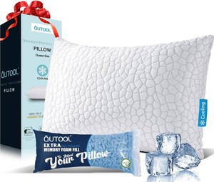 $30 QUTOOL Cooling Pillow for Sleeping, CertiPUR-US Shredded Memory Foam Queen Pillow Set of 1, Cool Pillow for Hot Sleepers Adjustable Firm Pillow for Side, Back, Stomach Sleepers Soft Yet Support, White