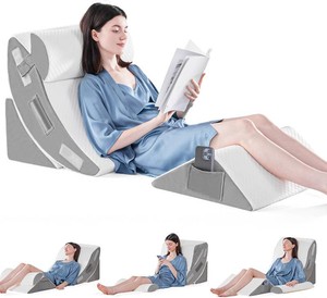 $54 Yojoker 4PCS Orthopedic Bed Wedge Pillow Set for Sleeping, Post Surgery Foam Pillow for Body, Back and Leg Pain Relief, Triangle Adjustable Support Pillow - Acid Reflux, Anti Snoring & GERD Sleeping