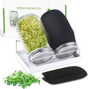 $22 Organic Seed Sprouting Jar Kit   2   32 oz Wide-Mouth Mason Jars with Stainless-Steel Sprouter Lids & Stand, Blackout Sleeves, Drain Tray   Grow Broccoli, Alfalfa & Bean Microgreens