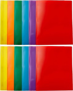 $14 Amazon Basics Heavy Duty Plastic Folders with 2 Pockets for Documents, Letter Size Paper, School Supplies Organization, Assorted Colors, Pack of 12