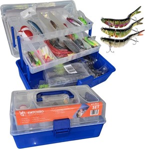 $35 CATCHRO Fishing Tackle Box 471PCS with Bass Fishing Lures & 3 Multi Jointed Swimbaits, Large Tackle Box with Soft Plastic Baits, Fishing Lures and Bait Kit for Freshwater Bass Fishing Gear