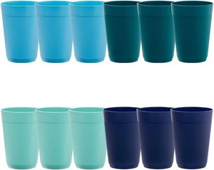 $13 US Acrylic Newport 10 ounce Unbreakable Plastic Stackable Juice Tumblers in Coastal Colors  Set of 12 Drinking Cups  Reusable, BPA-free, Made in the USA, Top-rack Dishwasher and Microwave Safe