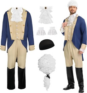 $40 Adult Colonial Costume,Founding Father Costume,Blue Tailcoat Military with Wig
