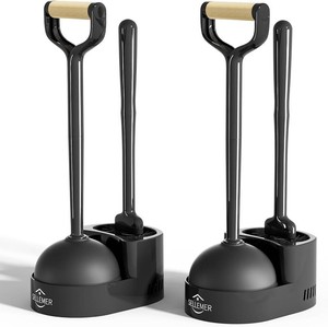 $19 Sellemer Toilet Brush and Plunger Set, Curved Design Head for Deep Cleaning, Heavy Duty Toilet Bowl Brush and Plunger Combo with Holder for Bathroom Cleaning, Black, 2 Pack (one handle is broken)