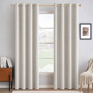 $45 MIULEE 90 Inches Linen Textured Curtains for Bedroom 100% Blackout Thermal Insulated Cream White Grommet Room Darkening Curtains & Drapes Luxury Decor for Living Room 52 x 90 Inch (2 Panels)