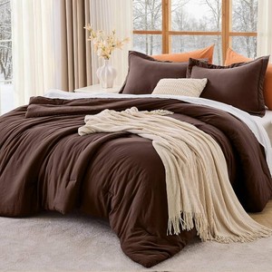 $36 MUXHOMO Queen Comforter Set, All Season Ultra Soft Down Alternative Bedding - 3 Piece Lightweight Bed Set Includes 1 Comforter (90x90) and 2 Pillow Shams (20x26), Dark Brown