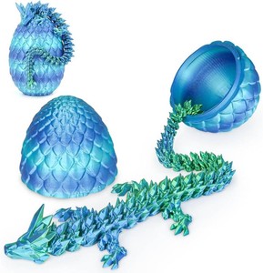 3D Printed Dragon Egg with Dragon Inside, Articulated Crystal Dragon Fidget Toy for Home Office Decor Executive Desk Toys, Easter Basket Stuffers for Adults and Kids (Ocean Blue, H5.8 Inch)