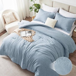 $40 CozyLux Queen Comforter Set 3 Pieces, Heathered Blue Luxury Comforters Queen Size Bedding Set, Breathable Lightweight Down Alternative Comforter with 2 Pillow Shams, All Seasons Bed Set Gift for Home