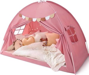 $43 Bed Tent Twin, Bed Canopy for Kids Girls, Tents Toddler Sleep Tents Indoor  Twin Size Bed Tent Indoor Pink Bunk Canopy Floor Playhouse Portable for Birthday Toy House Gift - 76.3 x 38.5 x 47.2