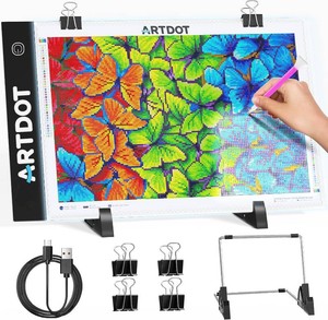 $12 ARTDOT A4 LED Light Pad for Diamond Painting Kits for Adults, USB Powered Adjustable Brightness Diamond Art Light Board with Accessories