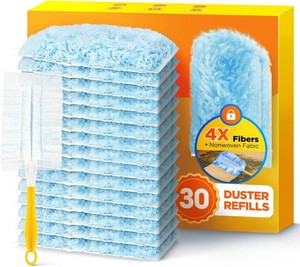 $14 30 Count Duster Refill for Swiffer Duster with 1 Handle, One-Sided Disposable Dusters Refills with 4X Microfibers, Unscented Dusters for Cleaning Home, Furniture, Blinds & Vent