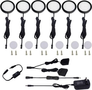 $29 AIBOO Under Cabinet LED Black Cover Puck Lighting Kit with Touch Dimmer Switch for Kitchen Cupboard Closet Lighting (6 Lights,Daylight White)