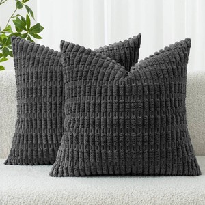 $20 MIULEE Pack of 2 Corduroy Decorative Throw Pillow Covers 20x20 Inch Soft Boho Striped Pillow Covers Modern Farmhouse Home Decor for Sofa Living Room Couch Bed Dark Grey