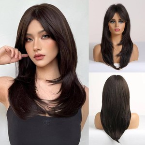 $24 HAIRCUBE Long Dark Brown with Highlights Wigs for Women Synthetic Curly Wavy Hair Wig for Daily