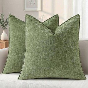 $25 decorUhome Summer Couch Throw Pillow Covers 20x20 Set of 2, Decorative Soft Velvet Modern Cozy Chenille Pillow Cases with Elegant Design for Sofa Bed Living Room Home Decor, Olive Green