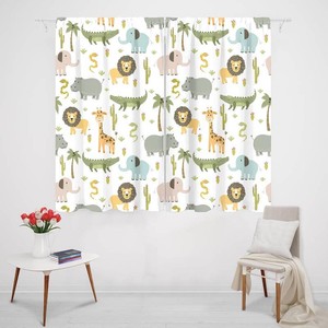 $26 MESHELLY Baby Boys Safari Animals Curtains 42 W X 45H Inch Rod Pocket Kids Bedroom Decor Cartoon Lion for Nursery Child Woodland Jungle Wildlife Printed Living Room Window Drapes Fabric