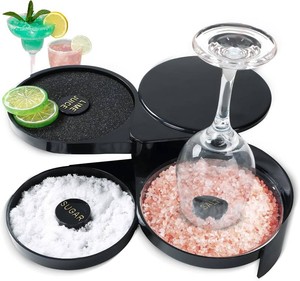 NATGAI 3-Tier Bar Glass Rimmer Bartender Tool  Bar Juice Cocktail Seasoning Box with 3 Swing-Out Trays, Sponge Included, Plastic Margarita Cocktail Bartender Tool, for Party, Bar, and Reception
