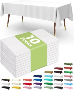 Pureegg Plastic Table Cloth 10 Pack, 54 x 108 Inch Disposable Table Cloths for Party, Picnic and Wedding, Rectangle, White (missing one)
