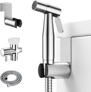 $25 Arofa Handheld Toilet Bidet Sprayer for Toilet-Adjustable Water Pressure Control with Bidet Hose for Feminine Wash, Stainless Steel Brushed Nickel Bidet Faucet Cloth Diaper for Baby Wash