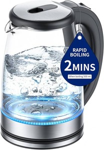 $15 Electric Kettle Glass 2L, 1500W Fast Boiling Hot Water Boiler with Auto Shut-Off, LED Light, BPA-Free, Borosilicate Glass, Stainless Steel Interior, Wide Opening, Display Refrigerator with Door 04