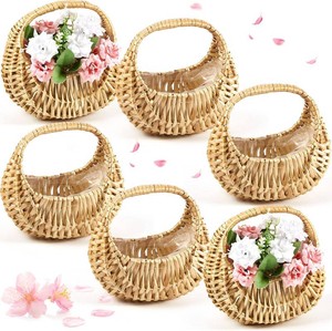 $47 Taiyin 6 Pack Rattan Flower Girl Basket Half Moon Straw Wicker Basket with Handle 6.7 x 6.5 x 4.3 Ideal for Wedding Flower Girl, Picnic, Garden Storage and Home Decor (Nature)