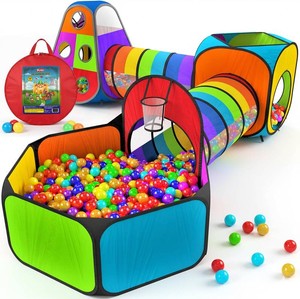 $57 Playz 5pc Kids Play Tents & Tunnels - Ball Pit for Toddlers, Basketball Hoop, Crawling Tubes, Pop-Up Playhouses, Baby Obstacle Course for Indoor or Outdoor Use