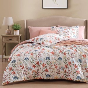 $59 CASAAGUSTO Queen Comforter Set, 7 Pieces Bed in a Bag Queen Clay Pink Floral Comforter Set with Flowers Leaves Pattern, Soft Seersucker Design All Season Queen Size Bedding Set