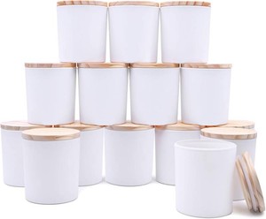 $34 SHOWIN 8 OZ Thick Candle Jars for Making Candles 15 Pcs, White Empty Jars with Wood Lids for Candle Making, Sample Container,Matte White