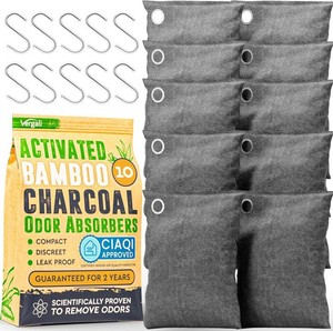 $22 Activated Charcoal Odor Absorber for Strong Odors in Car, Closet, Shoe, Basement. 10 Activated Charcoal Bags Odor Absorbers for Home. Bamboo Charcoals Air Purifying Bag Charcoals Deodorizer Eliminator
