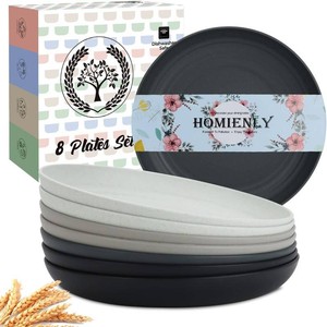 $28 Homienly Wheat Straw Dinner Plates Set of 8-11 Inch, Alternative to Plastic, Microwave & Dishwasher Safe, Unbreakable Kids Plates with 4 Colors (Stone Grey)
