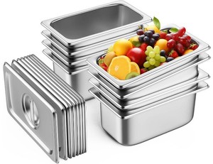 $58 ZeroPone 8 Pack Hotel Pans with Lids, 14 Size 6 Deep Stainless Steel Steam Table Pan 22 Gauge Anti Jam Commercial Catering Food Pans for Hotel, Home, Party, Restaurant, Buffet