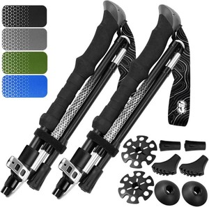 $45 Premium Foldable Hiking Poles by USA Brand - Adjustable, Lightweight Trekking Poles Made of Aircraft Aluminum, Metal Locks Cork EVA Grips