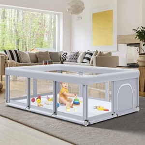 $53 Fshibila 74  50 Large Baby Playpen, Baby Playard for Babies and Toddlers, Baby Fence Play Pens for Indoor & Outdoor, Sturdy Safety Play Yard with Soft Breathable Mesh, Anti-Fall, Grey