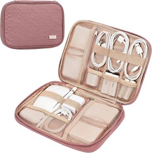 $16 NISHEL Travel Cord Organizer Case, Tech Electronic Bag, Essentials for Charger, Cable, Phone, Hard Drive, USB, SD Card, Rosewood-Pink