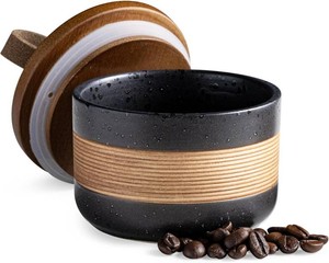 $13 Miamolo Small Ceramic Jar with Lid, Coffee Container Kitchen Food Storage Jars for Spice Sugar Tea Bag Matcha Container Airtight, Stacairtightkable Decorative Jars for Countertop, Black & 5 fl.oz