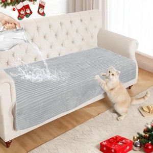 $37 NAISI Couch Covers for Dogs Waterproof Flannel Striped Sofa Cover Pet Friendly Washable Dog Mat for Couch Anti Slip Sectional Sofa Slipcover Protector(1pc35x 94,Light Grey)