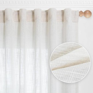 $44 MYSKY HOME Extra Long Curtains for Living Room, Soft Cotton Fabric Boho Window Curtain Drapes Light Filtering Semi Sheer Backdrop Panels, Beige White, 50 x 102 Inches, 2 Pieces