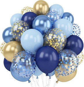 Navy Blue Gold Balloon, 60 Packs 12 Inch Metallic Blue and Macaron Blue Balloons with Metallic Gold Confetti Balloons for Birthday, Wedding, Bridal Shower, Baby Shower, Graduate, Fathers Day