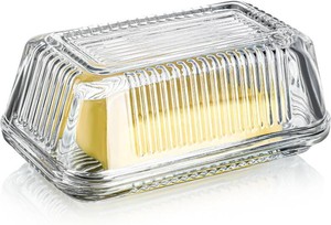 $16 Clear Glass Butter Dish with Lid for Countertop, 6.5 Crystal Butter Dish with Cover, Covered Butter Tray for Refrigerator