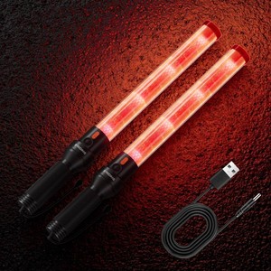 $26 E-riding 2 Pack 16 Inch Rechargeable Traffic Wand, Red Traffic Control Baton with 2 Flashing Modes, LED Safety Light Wand, Air Marshaling Wand for Airport, Parking, Car Directing