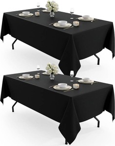 $13 Pureegg Rectangle Table Cloth 60 x 102   Durable Polyester Tablecloth Offers Reusable & Washable Protection, Ideal for Outdoor Party, Picnic, Wedding, Banquet and Birthday, 2 Pack, Black