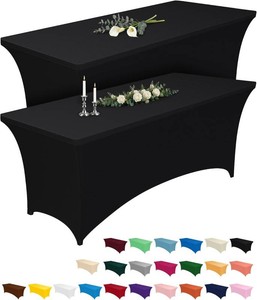 $13 Pureegg Spandex Tablecloth 6ft - 2 Pack, Fitted and Tight Cloth for Rectangle Table, Wrinkle-Free and Stretch Table Cover for Party, Wedding, Banquet and Birthday, Black