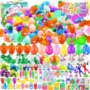 $22 72 Pack Prefilled Easter Eggs with Toys Inside, Plastic Eggs Fillers Basket Stuffers with Surprise Carrot Eggs Hunt Games Party Favors Save Time Gifts