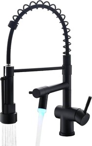 $95 VFAUOSIT Matte Black Kitchen Faucet with LED Light   Commercial Spring Pull Down Dual Outlet, 360  Swivel Lower Spout  High Pressure Sprayer, Stainless Steel for RV Camper Laundry Sink