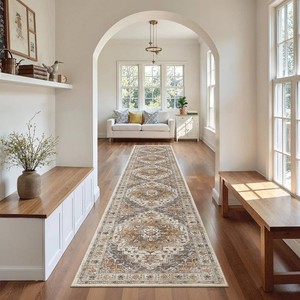 $46 Madane Hallway Runner Rug 2x12, Extra Long Washable Runner Rugs with Rubber Backing, Non Slip Carpet Runner, Vintage Rug Runners for Kitchen Laundry Room Entryway (TurmericGrey, 2x12)