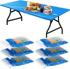 $26 Boao 6 Pcs Disposable Plastic Tablecloth Parties Picnic Table Covers with Elastic Fitted Elastic Plastic Table Cover Rectangle Waterproof for Indoor, Outdoor, Picnic, Camping (Blue,72 x 30 Inch)