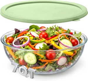 $41 7 Qt Large Glass Mixing Bowl with Lid Thickened Borosilicate Glass Bowl for Baking Sourdough, Meal Prep, Salad, Mixing, Microwave Storage Prepping Freezer Safe