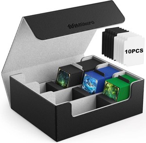 $27 Mlikero Trading Card Storage Box, Bulk Card Storage for 1800 Sleeved Cards, PU Leather Magnetic Closure Card Organizer with 10 Dividers & 3 Foam Stoppers, Fit for MTG, TCG and Sports Cards