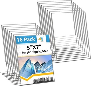 $28 Acrylic Sign Holder 5x7 Inches, 16 Pack Clear Plastic Table Paper Display Stand, L-Shape Vertical Menu Holder Stand, Clear Picture Photo Flyer Display Stand for Restaurants, Store Show, Office Desktop