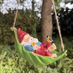 $21 Garden Gnome Outdoor Statues for Garden Decor, Gnome Bird Flowers Resin Hanging Decorations Tree Ornaments Figurines for Outside Backyard Art Decor
